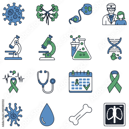 Medical and Scientific Icon Set for Hodgkin Lymphoma and Cancer Research