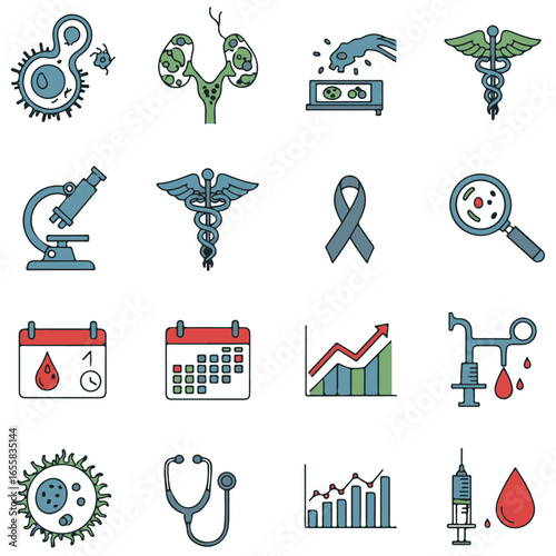 Medical and Scientific Icon Set for Hodgkin Lymphoma and Cancer Research