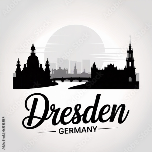 Dresden Skyline Silhouette — Historic Baroque City in Germany Vector Illustration