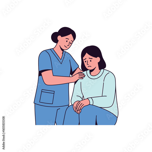 A nurse comforting a patient, providing support and care during a difficult time, showing empathy and compassion