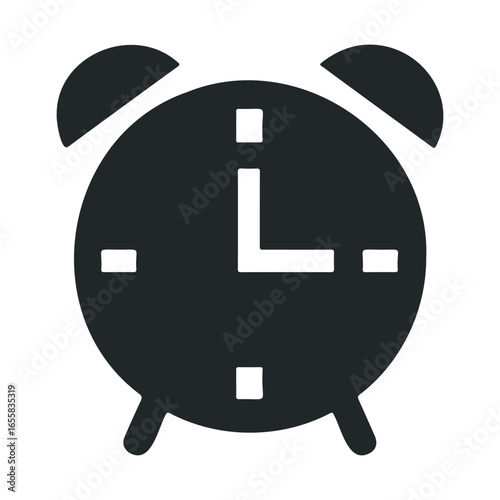 Black silhouette of traditional alarm clock with bells on top
