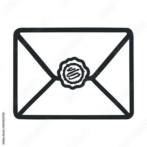 Hand-drawn enveloped letter with wax seal on white background