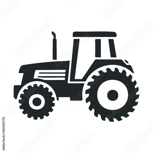 Black silhouette of a tractor on a white background