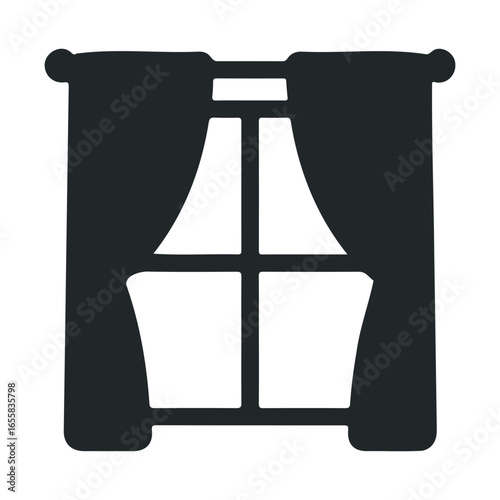 Silhouette of a window with curtains closed in simple vector style