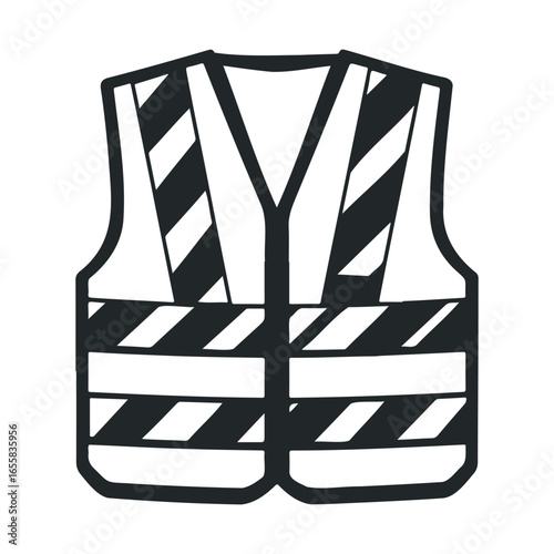 Black and white high-visibility safety vest with reflective stripes