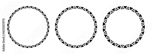 African pattern circle frame. Mexican ethnic motif border. Triangular ornament round frame. Sun stamp. African ethnic culture ornament Vector illustration isolated on white background.