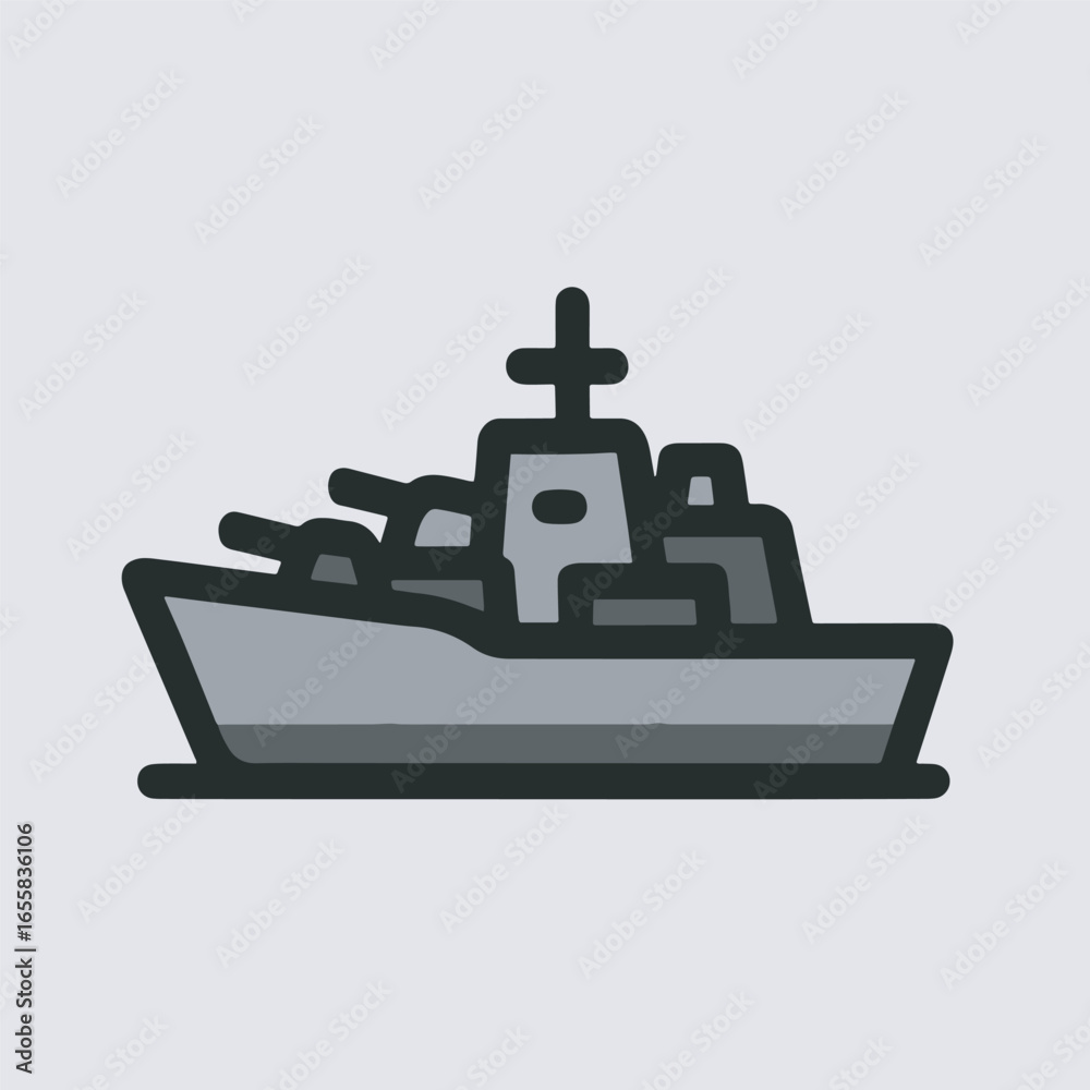 Obraz premium Simple Line Style Warship Cruiser with Antenna Illustration for Graphic Design