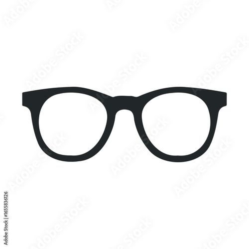 Minimalistic black eyeglasses silhouette icon on white background