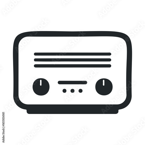 Vintage style retro radio icon with minimalist black design