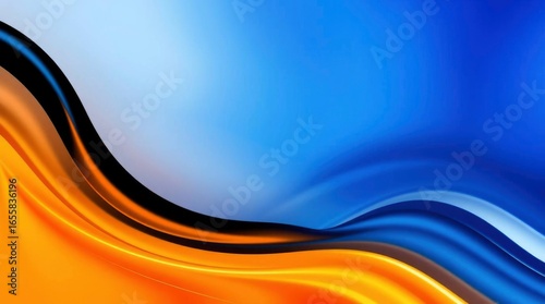 Abstract rendering with flowing blue and gold a black separating line