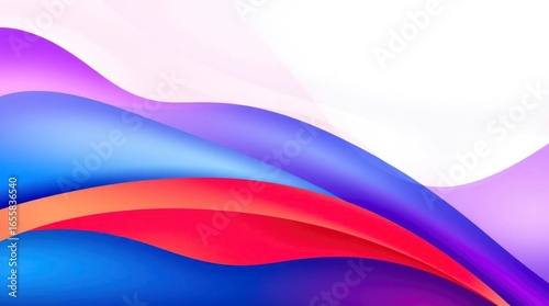 Abstract waves of purple blue red and orange on white creating a fluid layered design
