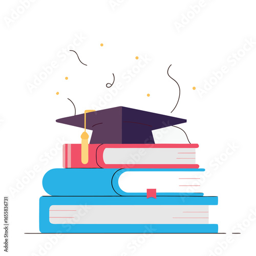 graduation cap and books