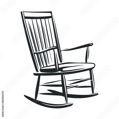 Sketch of a classic wooden rocking chair with vertical slat backrest