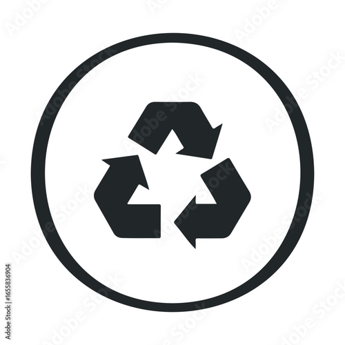 Black recycling icon in circle: symbol of eco-friendly recycling practices