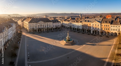 Fototapeta Naklejka Na Ścianę i Meble -  empty historical city square with surrounding architecture and open streets alone no body 