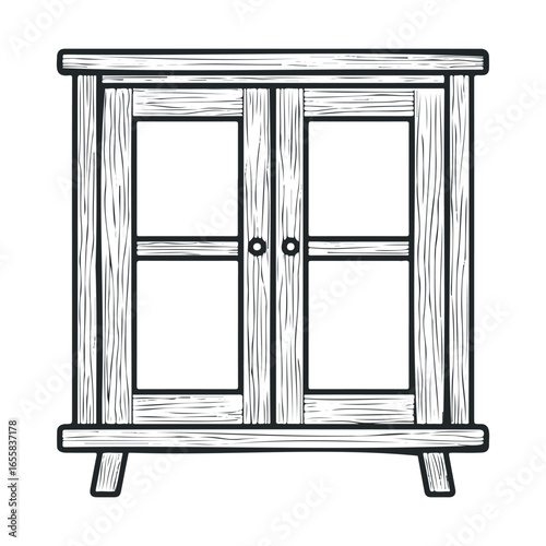 Vintage wooden cabinet with glass doors and rustic finish