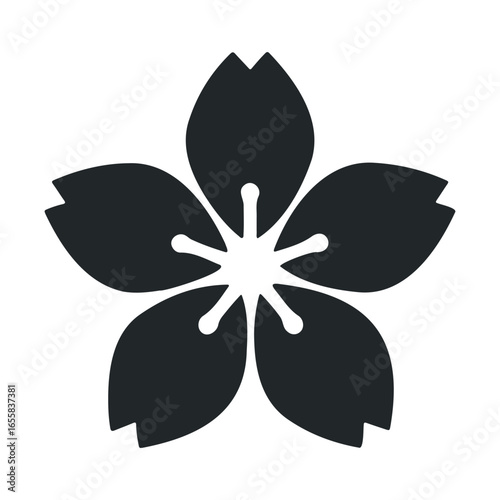 Black sakura flower icon with five petals in simple design