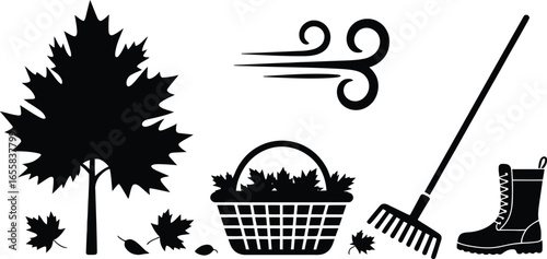Collection of autumn fall season vector icons featuring stylized silhouettes of nature and harvest elements