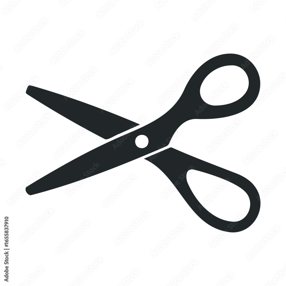 Black and white open scissors icon on white background Black and white open scissors icon on white background