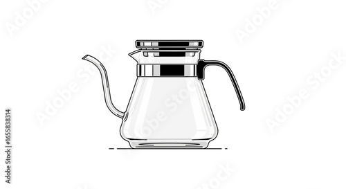 Elegant line art illustration showcasing a stylish glass coffee kettle