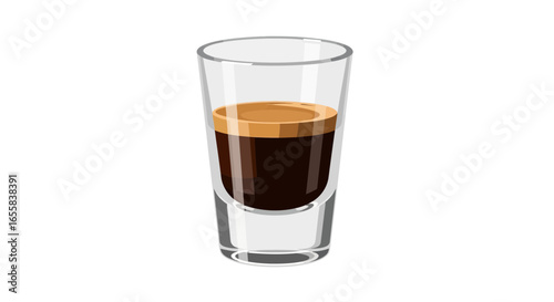 Elegant shot glass filled with layered espresso drink, isolated view