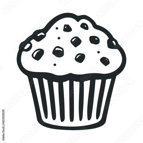 Simple black and white muffin sketch with chocolate chips
