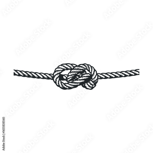 Detailed illustration of a figure-eight knot tied in a black rope on white background