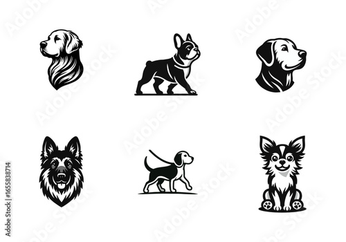 Dog Breed Logos, Black and White Icon Set