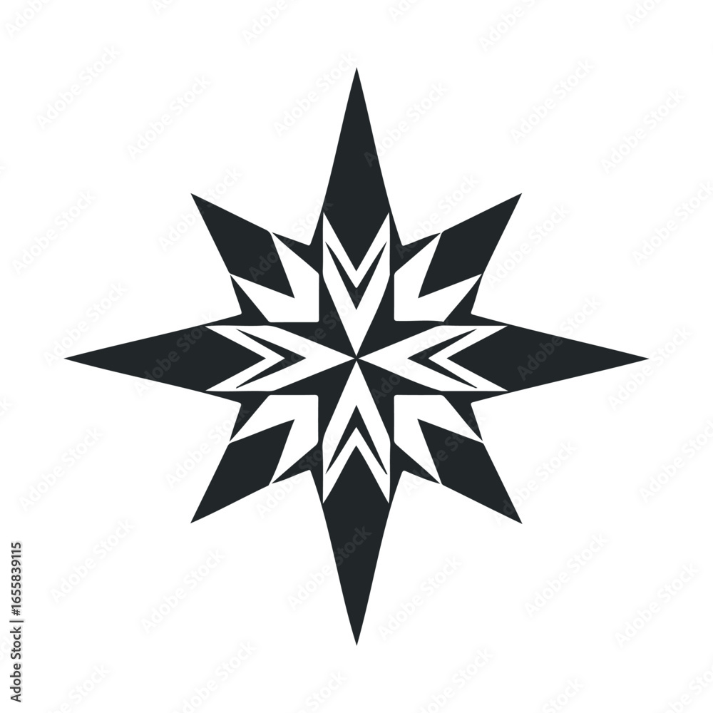 Fototapeta premium Abstract geometric black star design with eight points