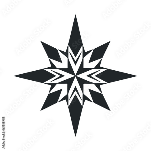 Abstract geometric black star design with eight points