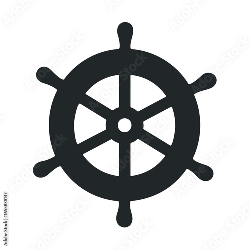 Black nautical ship wheel icon with eight spokes