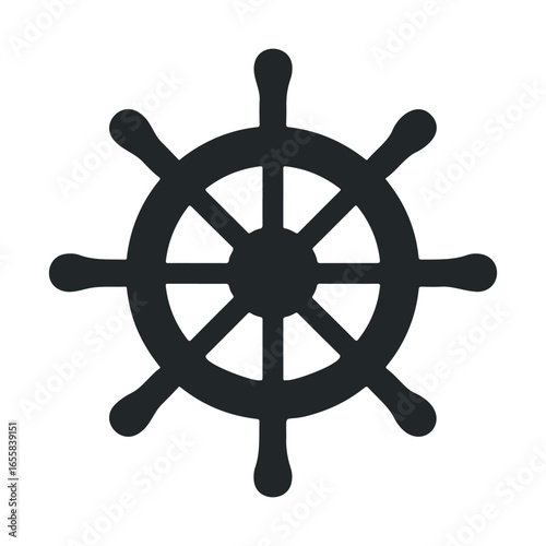 Black nautical ship wheel icon in simplistic design