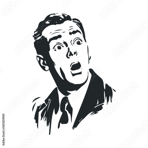 Shocked expression of young caucasian male in pop art style illustration