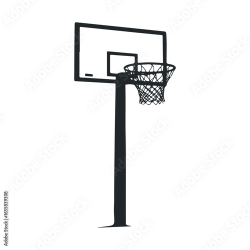 Minimalist black basketball hoop silhouette on white background