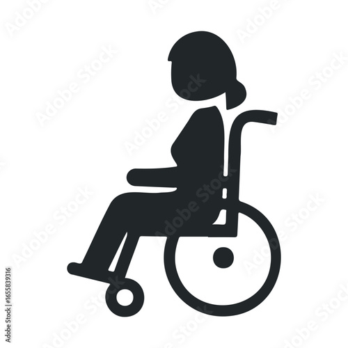 Wheelchair user silhouette: female figure in mobility device icon