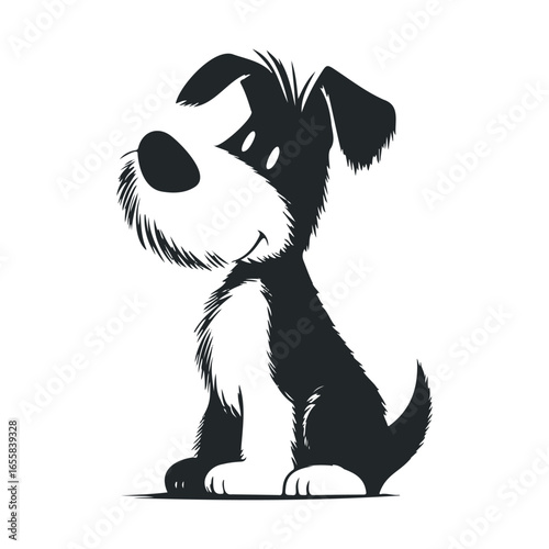 Cute cartoon black and white dog illustration with adorable expression