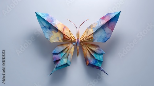 Colorful origami butterfly with delicate wings and antennae