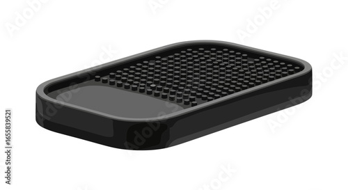 Isometric view of a black minimalist soap dish with unique design