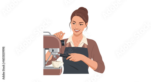 Professional barista skillfully preparing coffee with an espresso machine