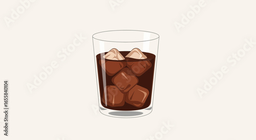 Refreshing cola drink with ice cubes in a clear glass vector illustration