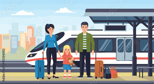 Family Train Trip Ready for Vacation