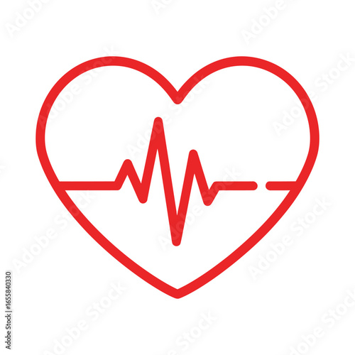 Red heart with pulse line, representing cardiology, health, medicine, and vital signs for healthcare and medical diagnosis