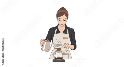 Stylish barista meticulously prepares a pour-over coffee with precision