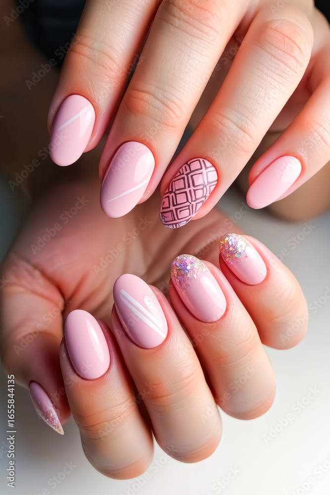 Woman's hand with a pink manicure Woman's hand with a pink manicure
