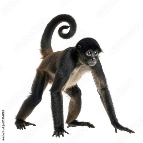 A black-headed spider monkey, Ateles fusciceps, with glossy black fur on its head and body.