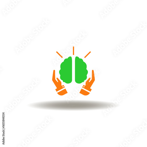 Vector illustration of hands hold carefully the brain. Symbol of FND Functional Neurological Disorder. Icon of brain care neurological disesases.