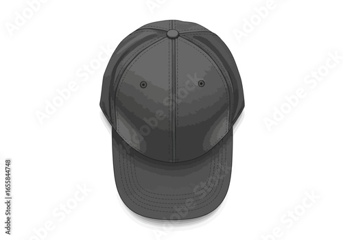 Grey ball cap with stitched brim top view on a white backdrop