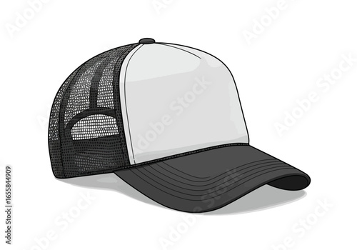 Meshbacked cap White front black visor and mesh back