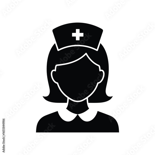 Silhouette of a nurse with a cap, representing healthcare, medicine, and the dedication of medical professionals