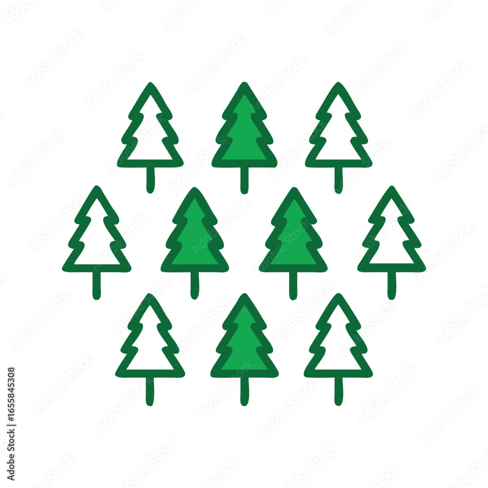 Fototapeta premium Evergreen Forest A Circular Arrangement of Coniferous Trees With Vector Design